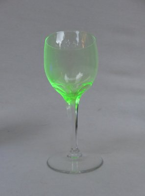 Hand Blown Art Nouveau Uranium Glass Wine Glasses, Set of 8-EY-828726