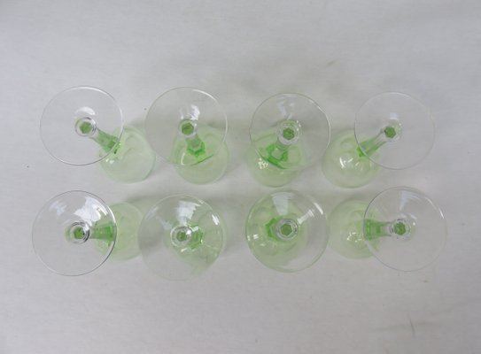 Hand Blown Art Nouveau Uranium Glass Wine Glasses, Set of 8-EY-828726