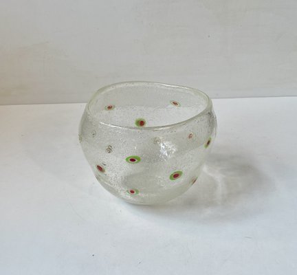 Hand-Blown Murano Bubble Glass Bowl with Flowers, 1960s-LCR-1768601