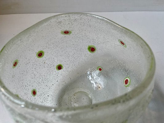 Hand-Blown Murano Bubble Glass Bowl with Flowers, 1960s-LCR-1768601