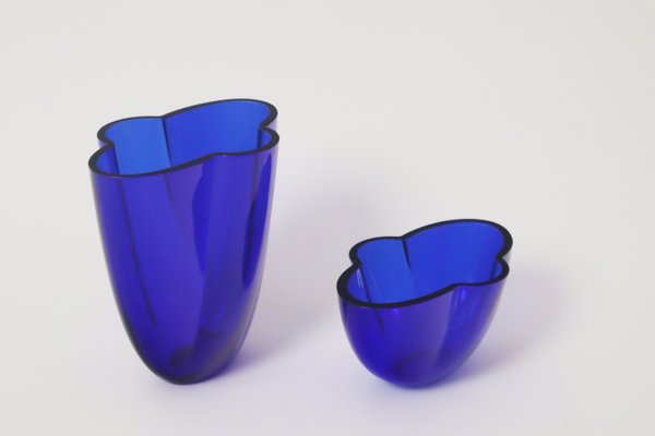 Hand-Blown Royal Blue Vases by Holmegaard, 1980s, Set of 2-ESB-2035562