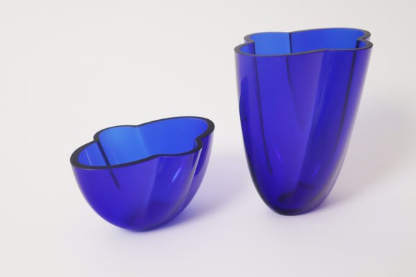 Hand-Blown Royal Blue Vases by Holmegaard, 1980s, Set of 2-ESB-2035562