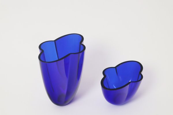 Hand-Blown Royal Blue Vases by Holmegaard, 1980s, Set of 2-ESB-2035562