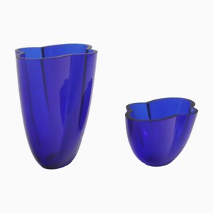 Hand-Blown Royal Blue Vases by Holmegaard, 1980s, Set of 2-ESB-2035562