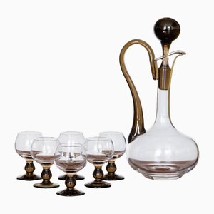 Hand-Blown Smoked Crystal Service, 1920s, Set of 7-SHG-2033951