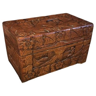 Hand-Carved Bas-Relief Storage or Jewelry Box, 1940s-JZV-2041112