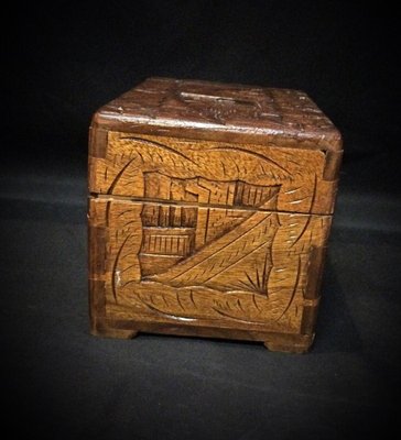 Hand-Carved Bas-Relief Storage or Jewelry Box, 1940s-JZV-2041112