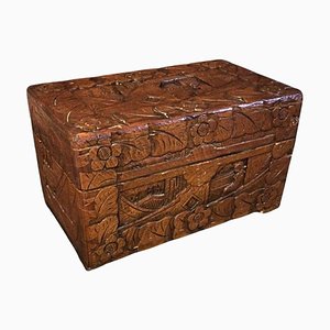 Hand-Carved Bas-Relief Storage or Jewelry Box, 1940s-JZV-2041112