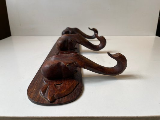 Hand-Carved Elephant Coat or Towel Rack in Dark Wood, 1930s-LCR-1383547