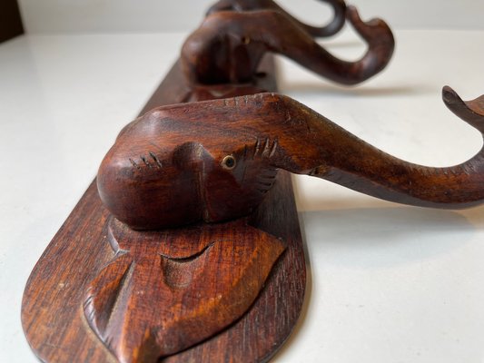 Hand-Carved Elephant Coat or Towel Rack in Dark Wood, 1930s-LCR-1383547