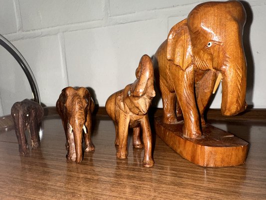 Hand-Carved Elephant Figures, 1960s, Set of 4-SZM-1787460