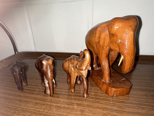 Hand-Carved Elephant Figures, 1960s, Set of 4-SZM-1787460