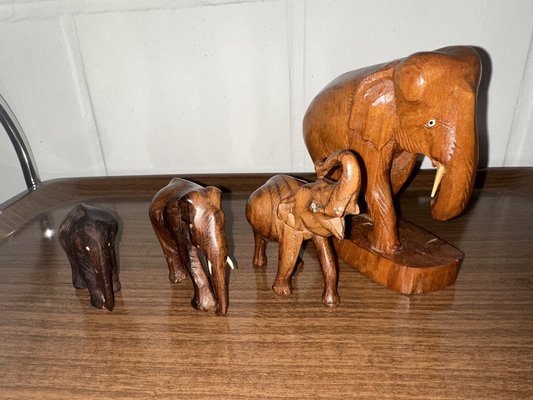 Hand-Carved Elephant Figures, 1960s, Set of 4-SZM-1787460