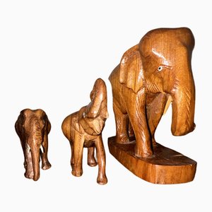 Hand-Carved Elephant Figures, 1960s, Set of 4-SZM-1787460