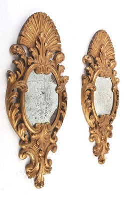 Hand-Carved Gilt Wall Mirrors, Italy, 1850s, Set of 2-TQA-1322298