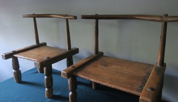 Hand-Carved Low Chairs, Ivory Coast, Set of 2-ED-1709055