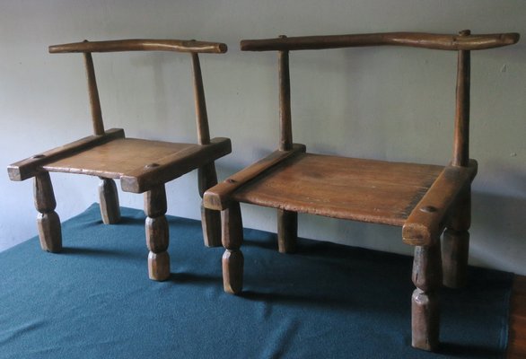 Hand-Carved Low Chairs, Ivory Coast, Set of 2-ED-1709055