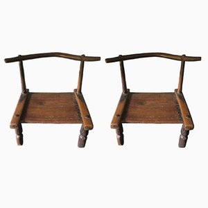 Hand-Carved Low Chairs, Ivory Coast, Set of 2-ED-1709055