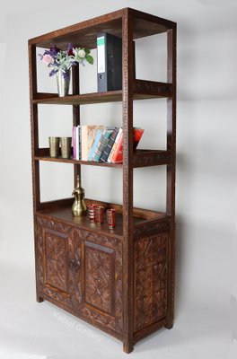 Hand Carved Oriental Wooden Cabinet Bookshelf Shelf, Nuristan, Afghanistan, 1980s-UZN-1729632