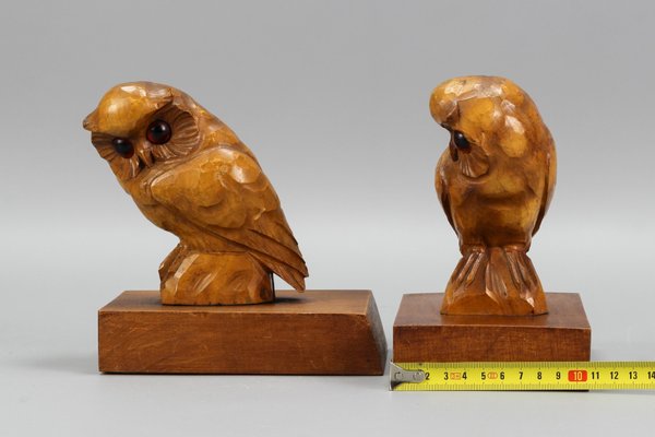 Hand Carved Owl Wooden Bookends, Germany, 1930s, Set of 2-KEG-1368827