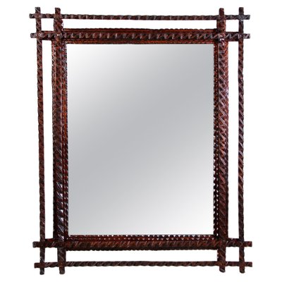 Hand-Carved Tramp Art Basswood Wall Mirror, Austria, 1880s-TQA-1321932