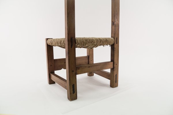 Hand Carved Wooden High Back Chair with Sea Grass Seat, Spain, 1960s-KQB-1435965