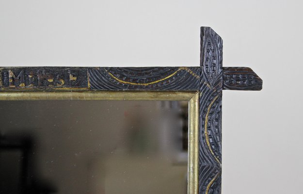 Hand-Carved Wooden Wall Mirror with Golden Bars, Austria, 1901-TQA-1322234