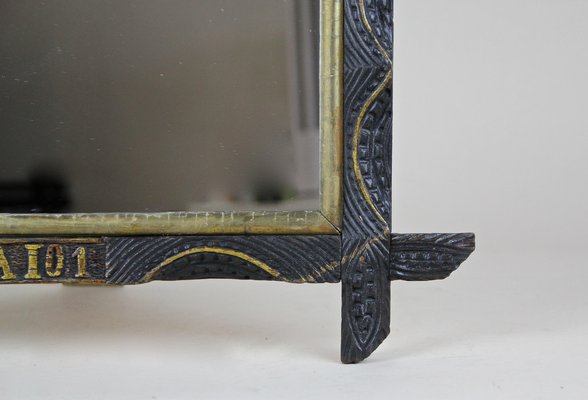 Hand-Carved Wooden Wall Mirror with Golden Bars, Austria, 1901-TQA-1322234