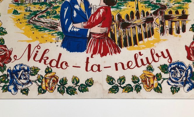 Hand-Colored Block Print on Textile, 1940s-BAF-763512