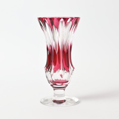 Hand-Cut Cranberry Glass Vase by Val Saint Lambert, 1950s-IXK-1290942