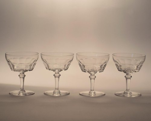 Hand-Cut Crystal Champagne Glasses from Val Saint Lambert, 1950s, Set of 4-IXK-1080650