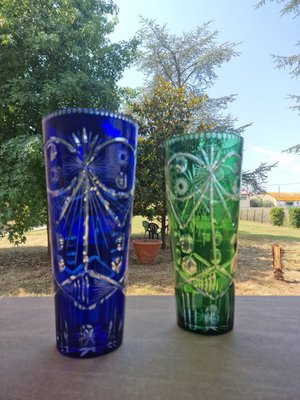 Hand-Engraved Murano Crystal Vases, 1960s, Set of 2-EBW-2035432