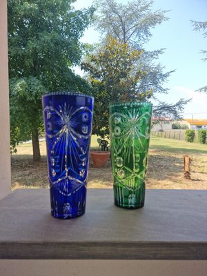 Hand-Engraved Murano Crystal Vases, 1960s, Set of 2-EBW-2035432