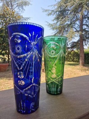 Hand-Engraved Murano Crystal Vases, 1960s, Set of 2-EBW-2035432