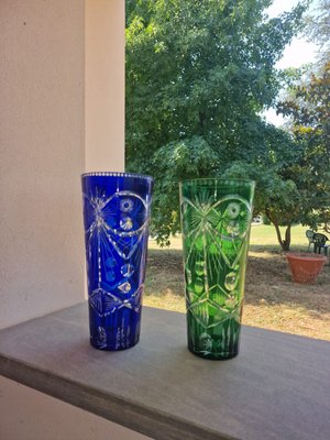 Hand-Engraved Murano Crystal Vases, 1960s, Set of 2-EBW-2035432