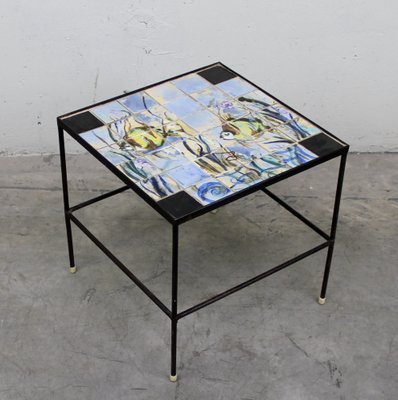 Hand-painted Ceramic & Iron Side Table, 1950s-NE-875555