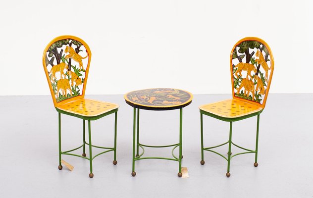 Hand-Painted Childrens Table and Chairs, India, 1993, Set of 3-GCG-1358153