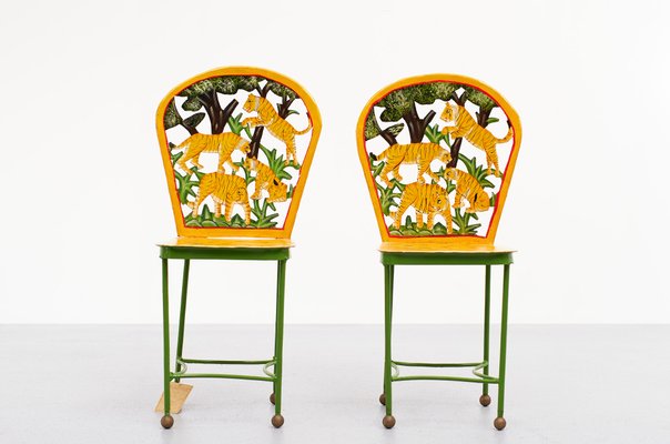 Hand-Painted Childrens Table and Chairs, India, 1993, Set of 3-GCG-1358153