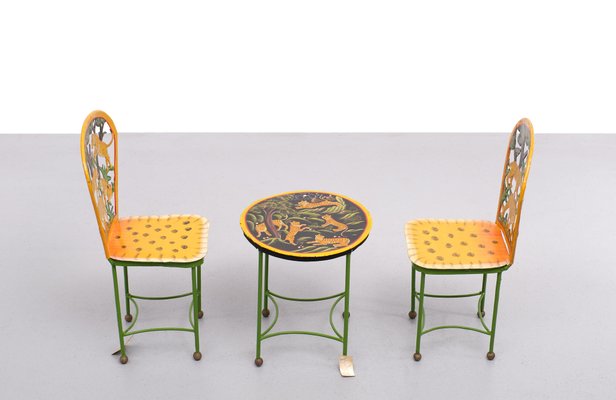 Hand-Painted Childrens Table and Chairs, India, 1993, Set of 3-GCG-1358153