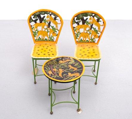 Hand-Painted Childrens Table and Chairs, India, 1993, Set of 3-GCG-1358153