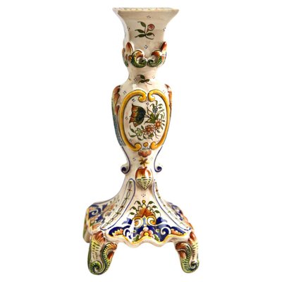 Hand-Painted Faience Candleholder, Rouen, 1900s-MJY-1343302