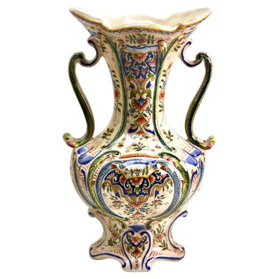 Hand-Painted Faience Vase, Rouen, 1900s-MJY-1343298