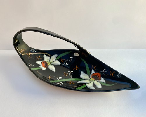 Hand Painted Floral Serving Fruit Bowl in Glazed Ceramic from Longwy, France-GYX-1812037