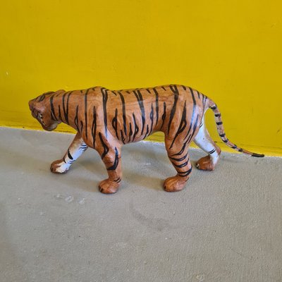 Hand-Painted Leather and Wrapped Papier-Mâché Tiger, 1960s-VHW-1793154