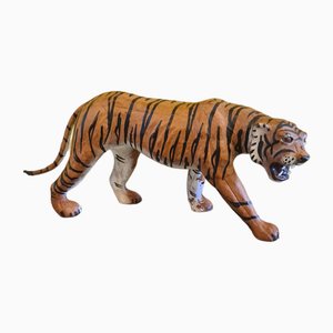 Hand-Painted Leather and Wrapped Papier-Mâché Tiger, 1960s-VHW-1793154