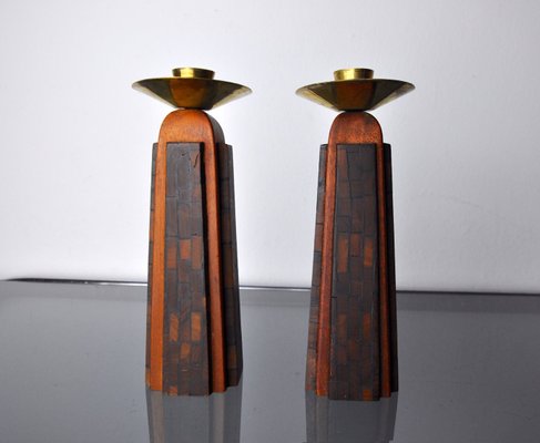 Handcrafted David Candlesticks in Olive Wood, Israel, 1960s, Set of 2-EJE-1373503