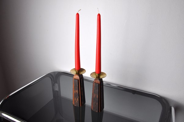 Handcrafted David Candlesticks in Olive Wood, Israel, 1960s, Set of 2-EJE-1373503