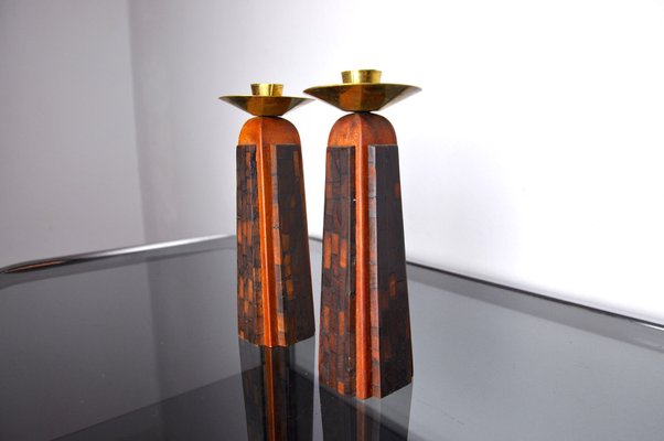 Handcrafted David Candlesticks in Olive Wood, Israel, 1960s, Set of 2-EJE-1373503