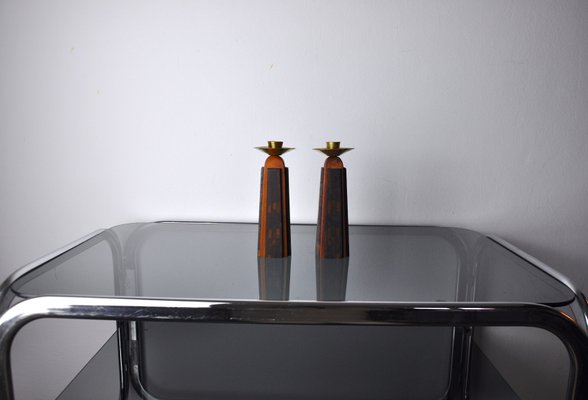 Handcrafted David Candlesticks in Olive Wood, Israel, 1960s, Set of 2-EJE-1373503