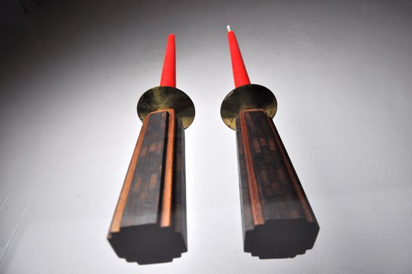 Handcrafted David Candlesticks in Olive Wood, Israel, 1960s, Set of 2-EJE-1373503